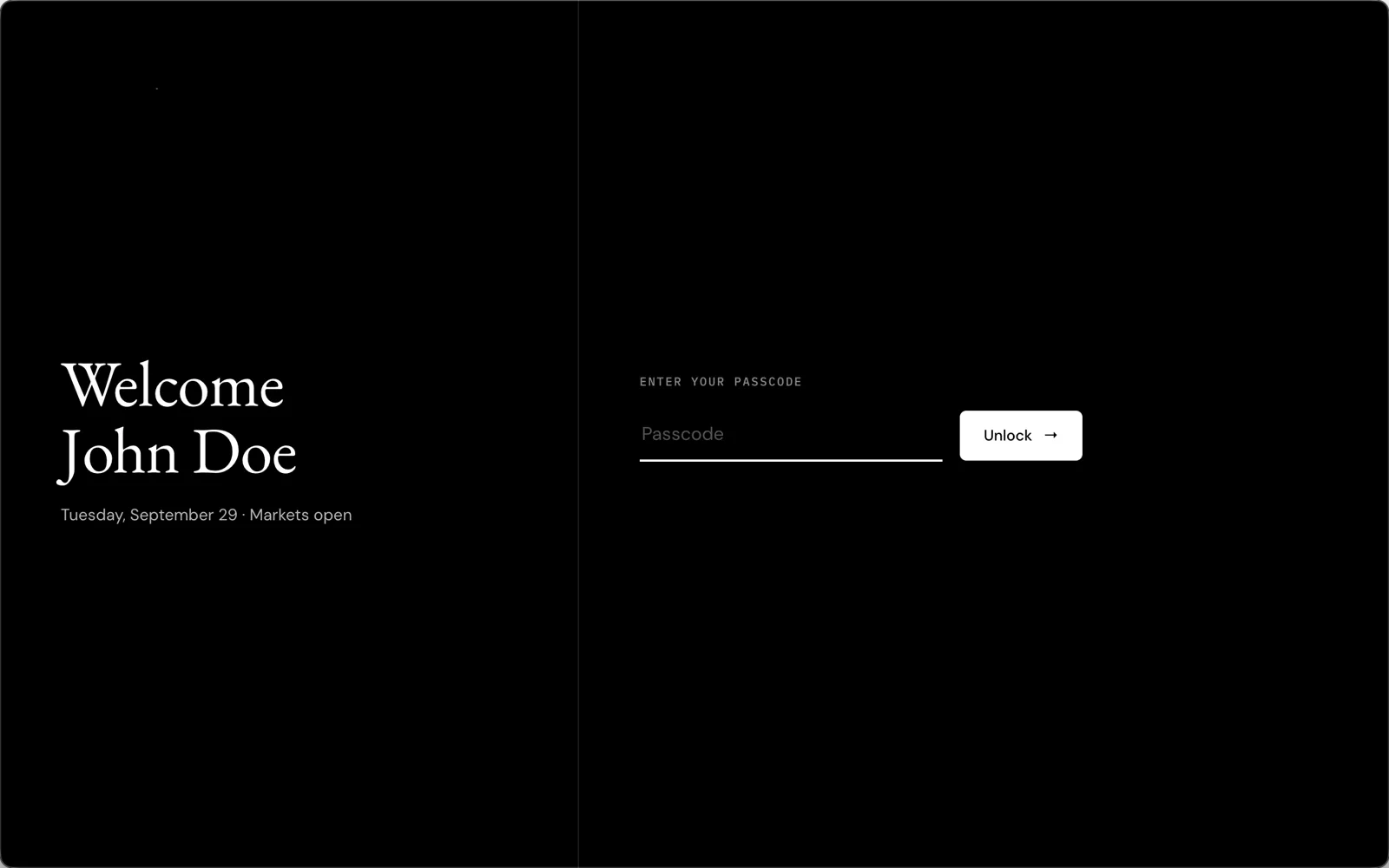 The Soritch passcode screen